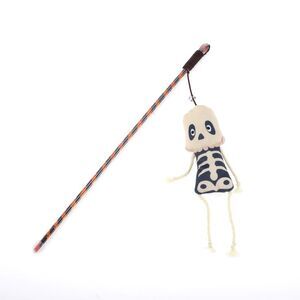 Portable Bone Pattern Cat Playing Rod for Indoor Black White